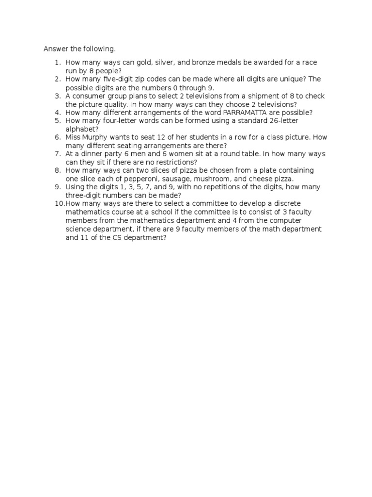 Combinatorial Problems and Solutions | PDF