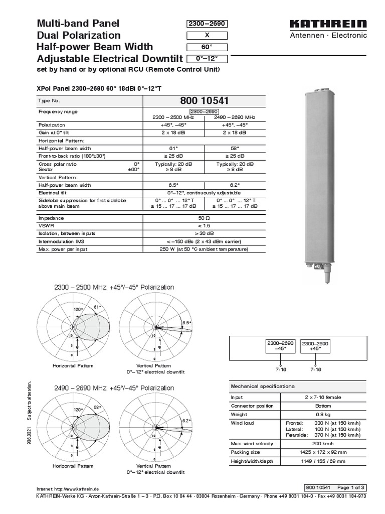 Antenna Kathrein 800 10541 PDF Decibel Antenna (Radio)