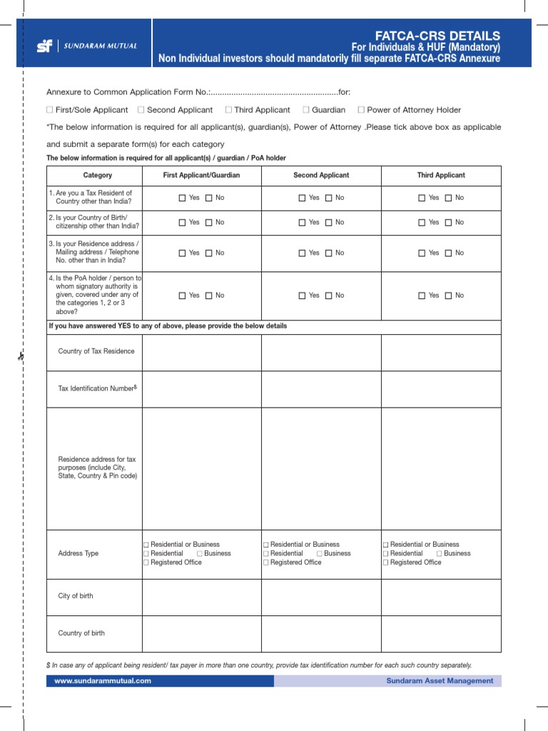 Sundaram FATCA-CRS Form Instructions | PDF | Government | Social ...