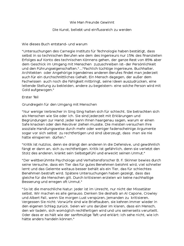 Kurzfassung Wie Man Freunde Gewinnt Von Dale Carnegie