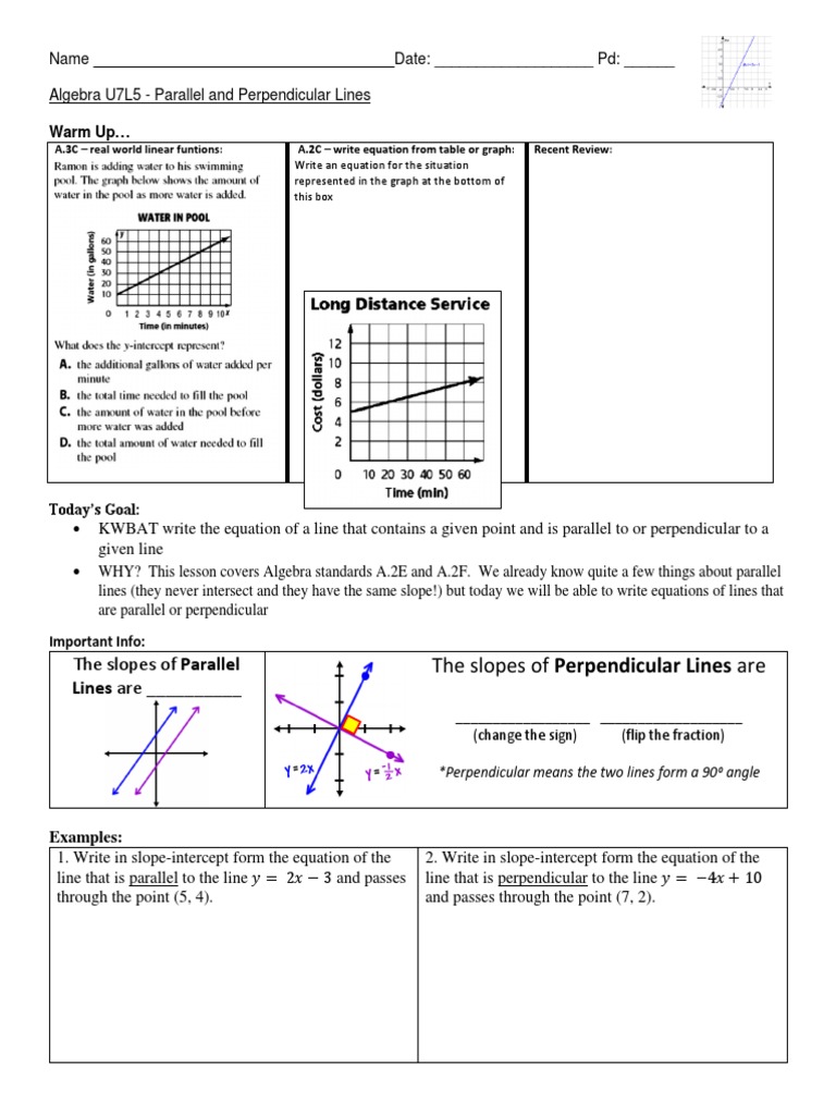 Parallel and Perpendicular Lines Homework | PDF | Equations | Algebra