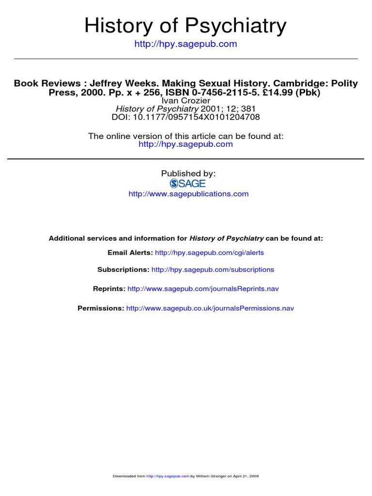 Jeffrey Weeks. Making Sexual History. Cambridge Polity Press PDF