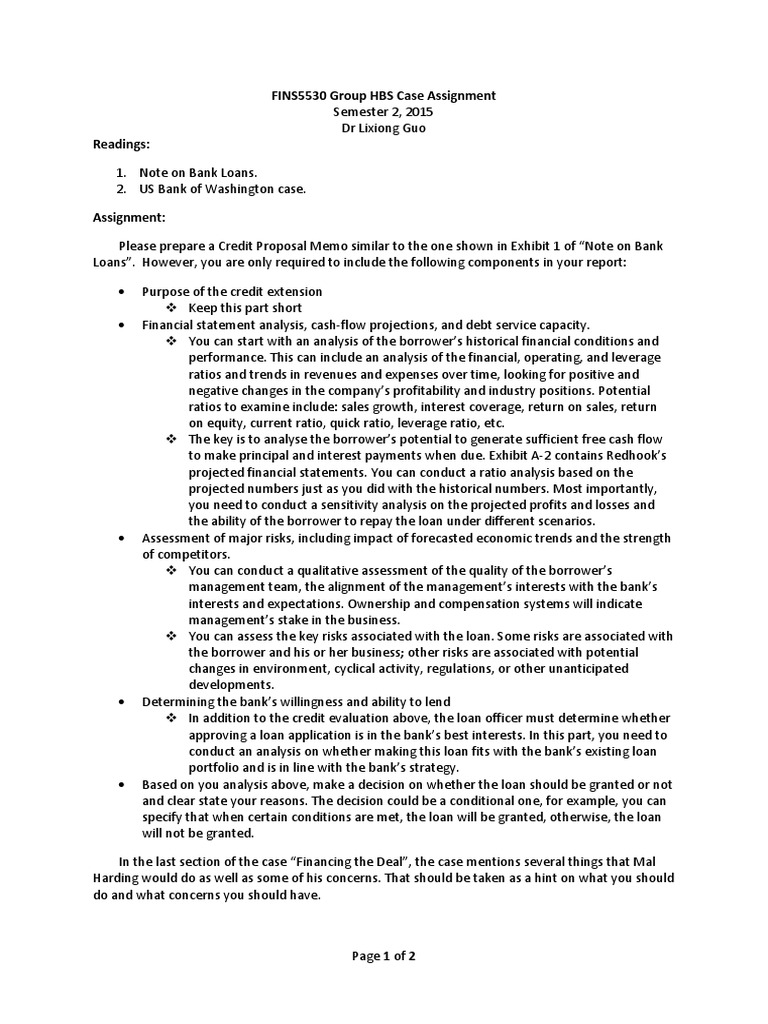 HBS Group Credit Proposal Guidelines | PDF | Banks | Loans