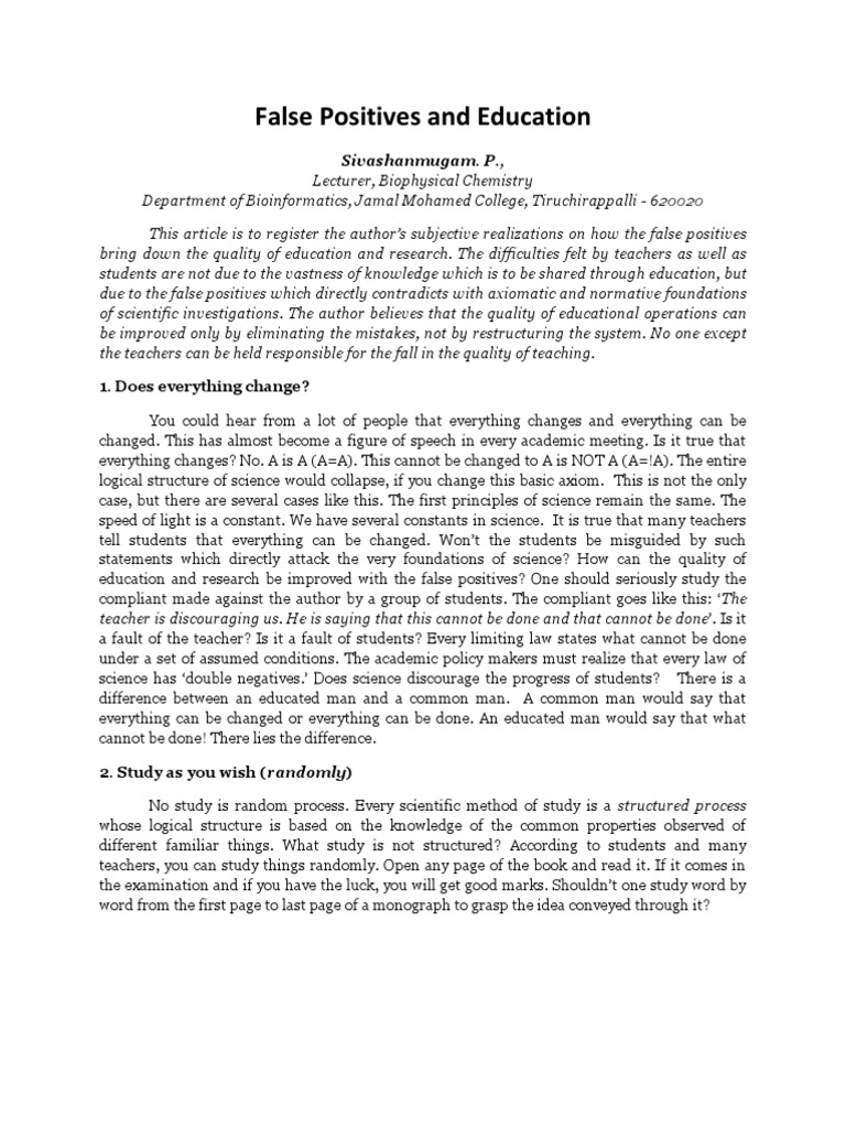 Impact of False Positives on Education | PDF | Academic Degree | Science