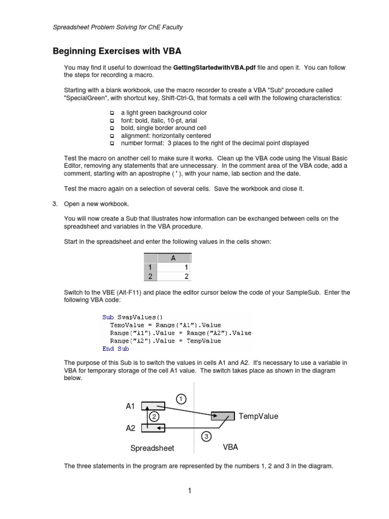 Beginning Exercises With VBA | PDF | Microsoft Excel | Spreadsheet