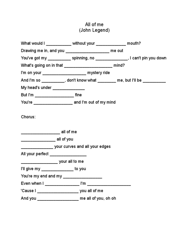 All of Me Fill in The Blanks PDF