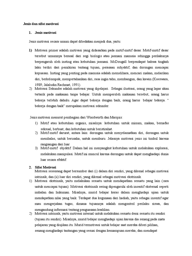 Jenis Dan Sifat Motivasi