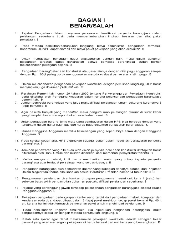 Soal Ujian Sertifikasi Pbj