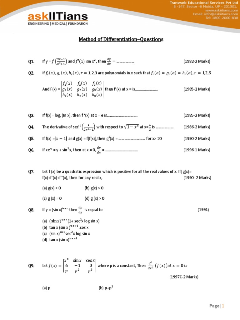Previous Years Iit Questions | PDF | Mathematical Relations | Numbers