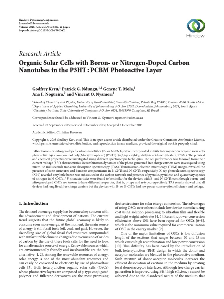 Research Article: Organic Solar Cells With Boron-Or Nitrogen-Doped ...