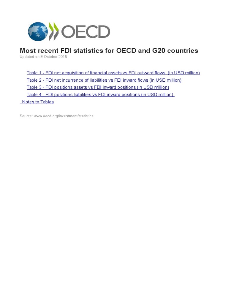 FDI in Figures October 2015 Tables | PDF | Organisation For Economic Co ...