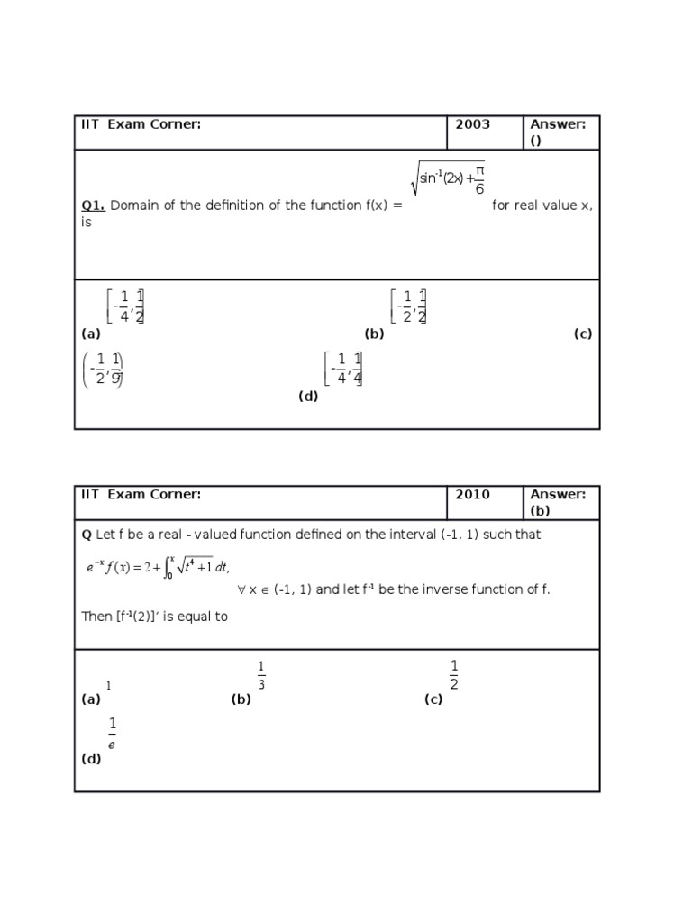 IIT Exam Function Domains and Ranges | PDF | Computers