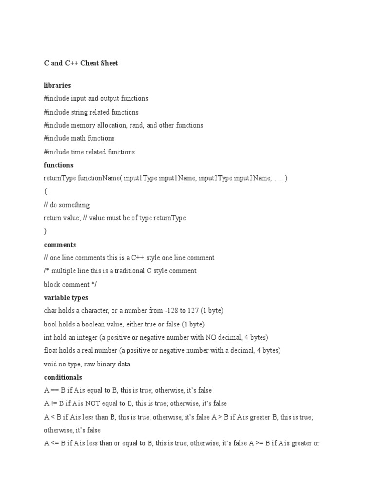 C and C++ Cheat Sheet Libraries | PDF | Boolean Data Type | Computer ...