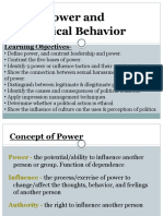 Power and Political Behavior: Learning Objectives