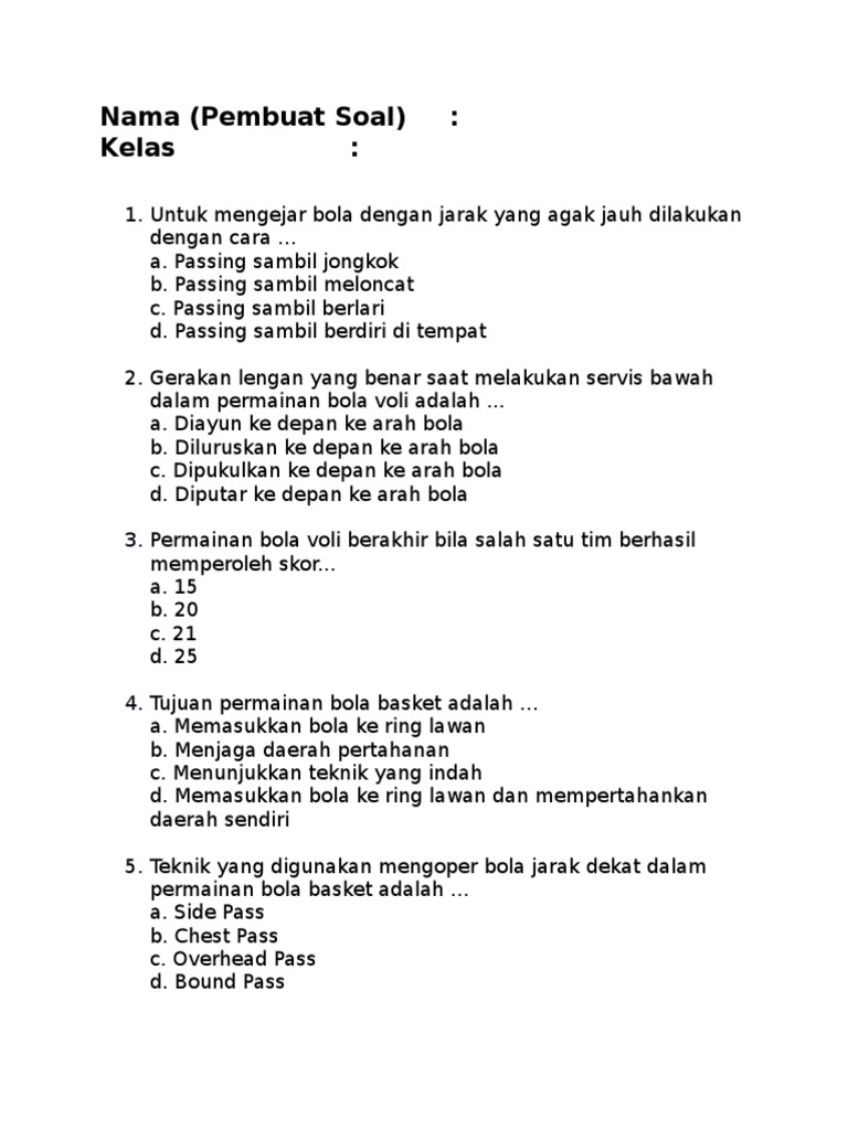 Soal Penjas Kelas X K13 Pdf