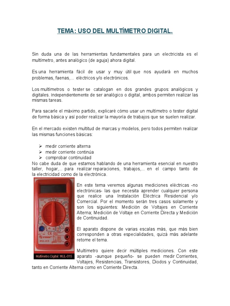 TEMA Multimetro Digital | PDF | Bienes manufacturados | Electrónica