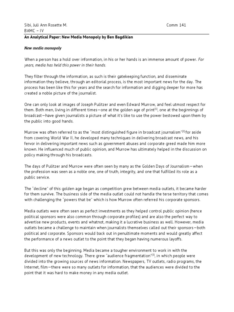 Media monopoly essay picture