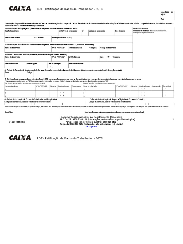 Formulário RDT para Retificação de Dados | PDF | Trabalho temporário ...