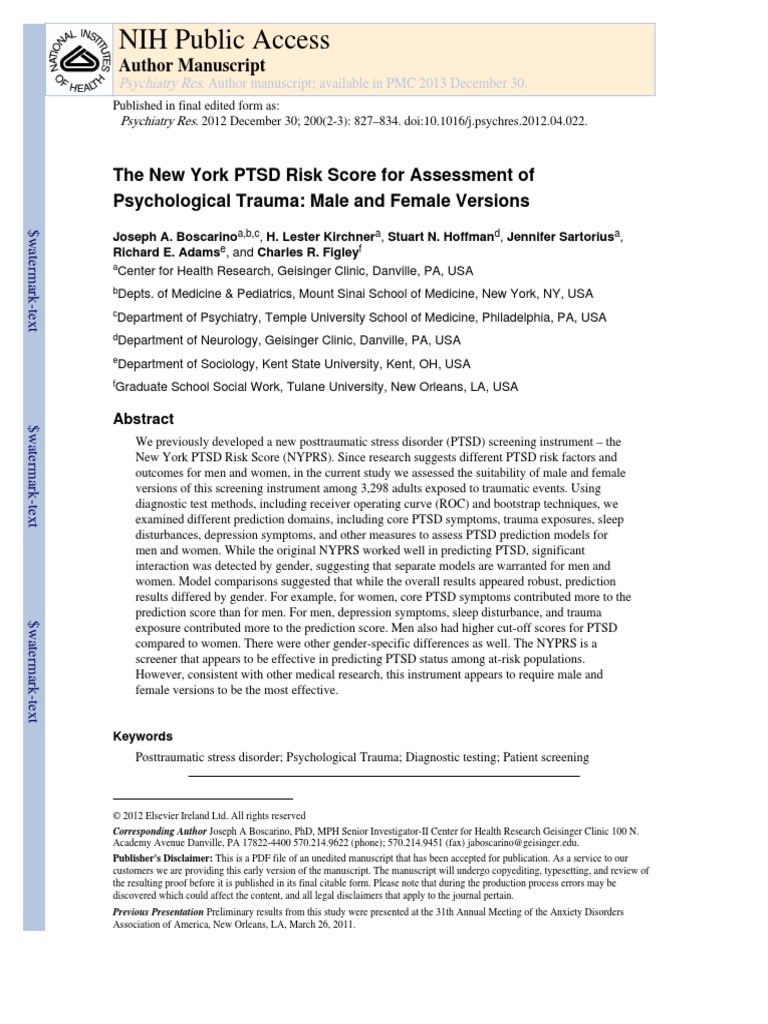 The New York PTSD Risk Score for Assessment of Psychological Trauma