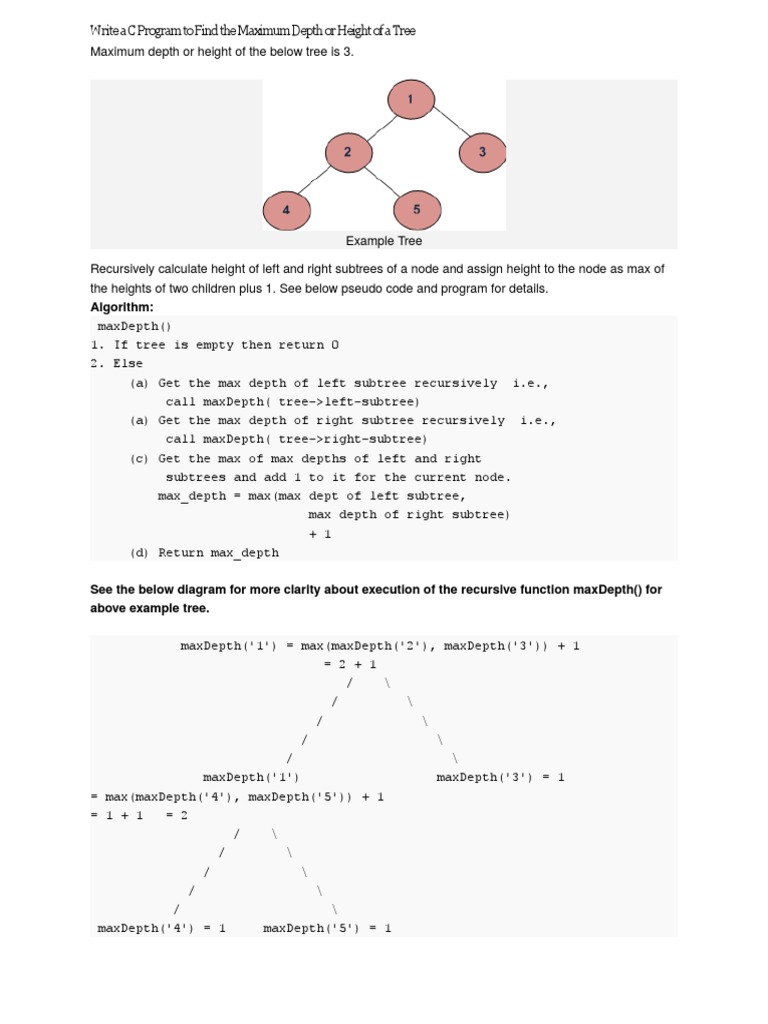 Write A C Program To Find The Maximum Depth or Height of A Tree | PDF ...