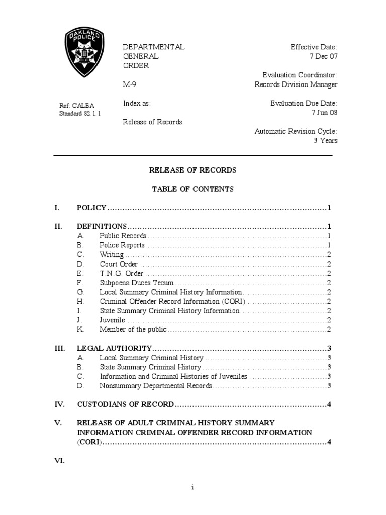 M-9 Release of Records PDF | PDF | Criminal Record | Arrest