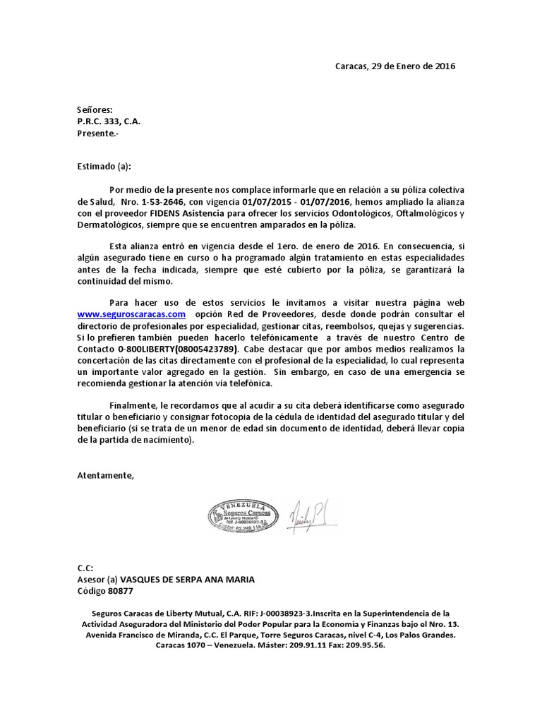 Carta Notificación Cambio de Proveedor