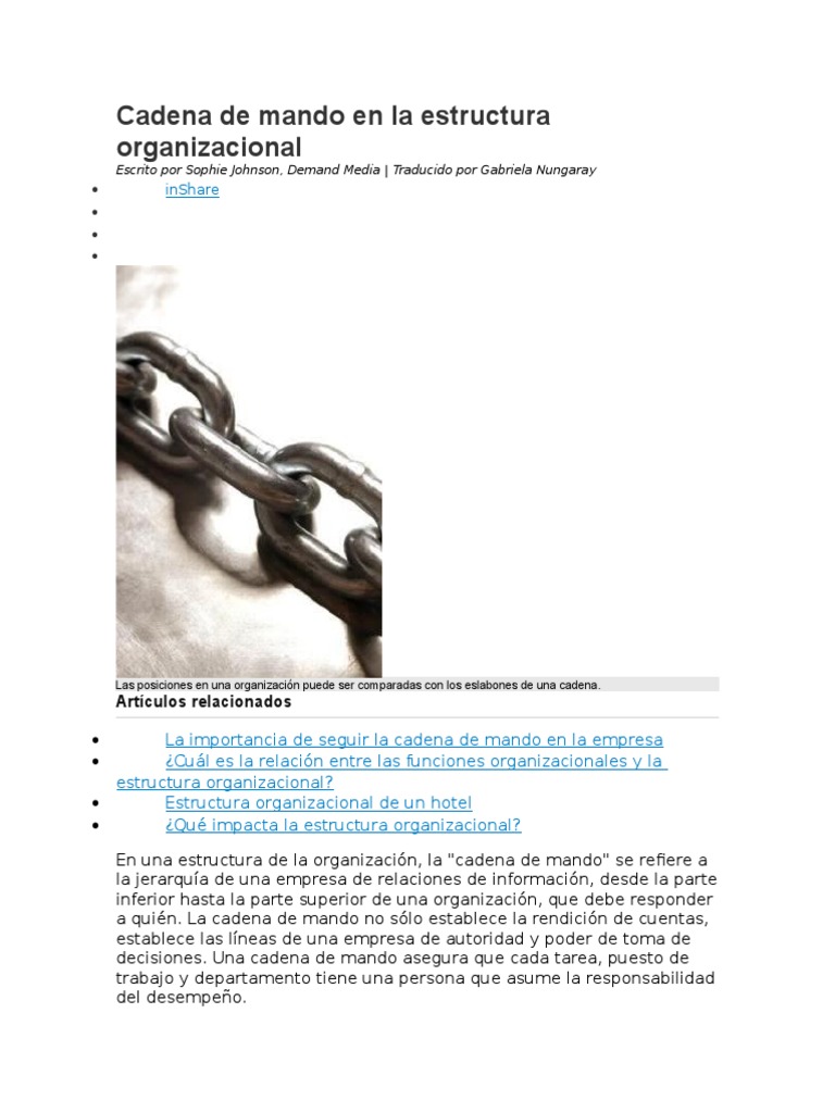 Cadena de Mando en La Estructura Organizacional Toma de decisiones