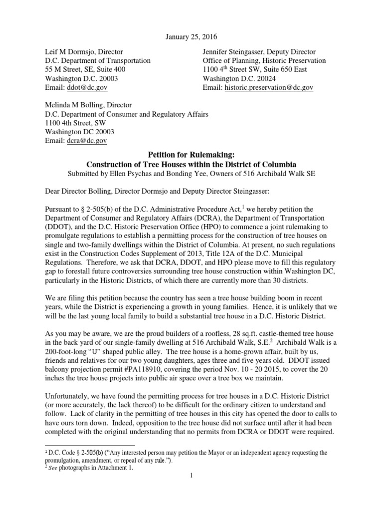 Treehouse Construction Regulations Petition | PDF | Washington | Rulemaking
