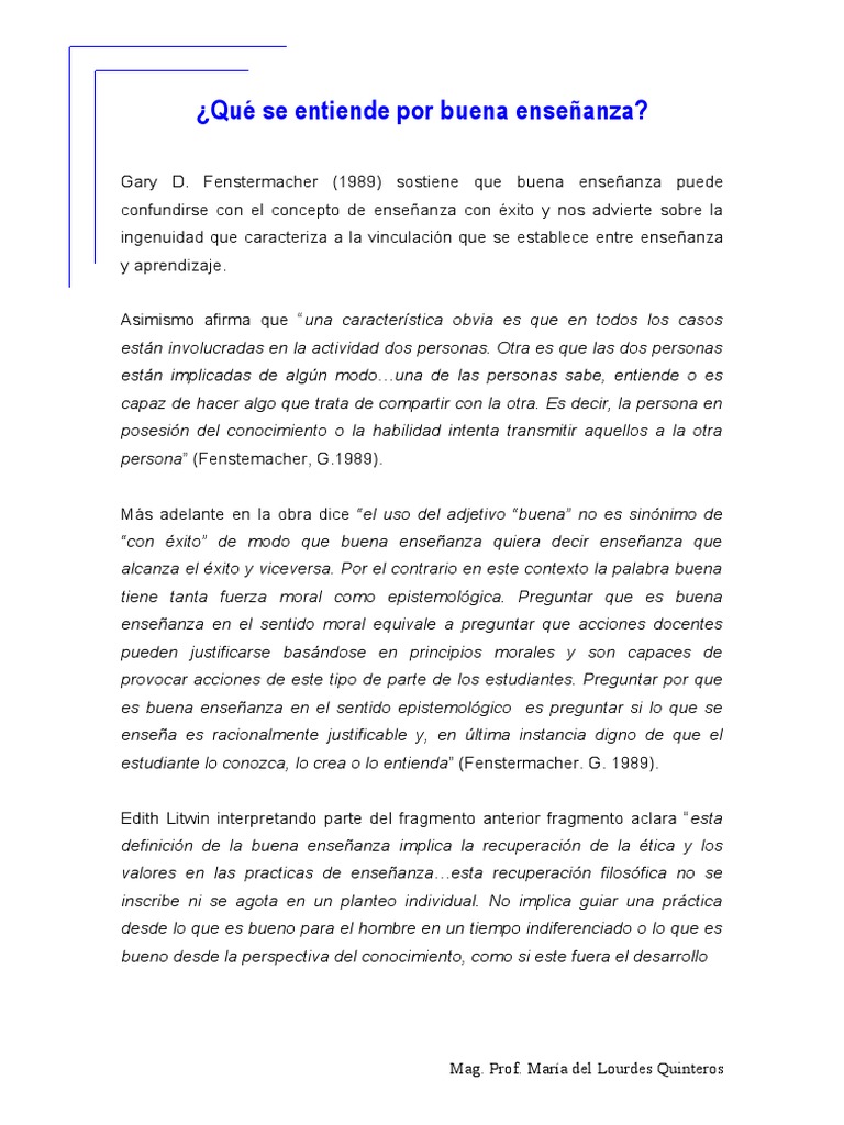 Que Se Entiende Por Buena Ensenanza Moralidad Conocimiento