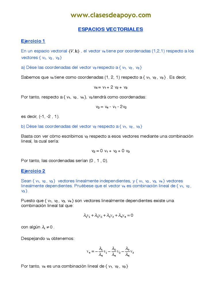 Ejercicios Resueltos de Espacios Vectoriales | PDF | Espacio vectorial ...