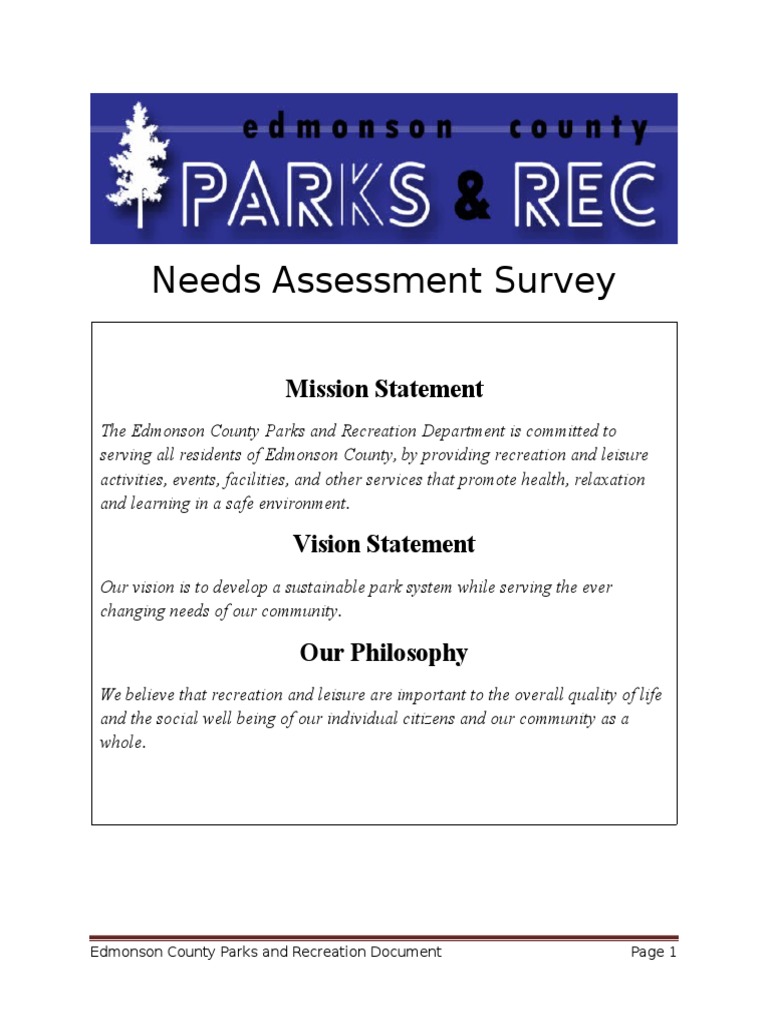 edmonson county parks and recreation needs assessment survey Recreation Survey Methodology