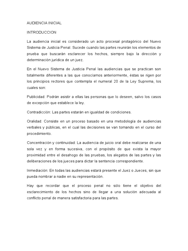Audiencia Inicial | PDF | Detención (encarcelamiento) | Derecho penal