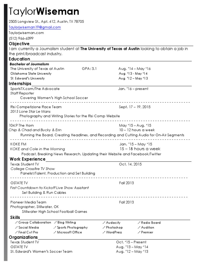 Journalism Student Resume Overview | PDF | Career & Growth