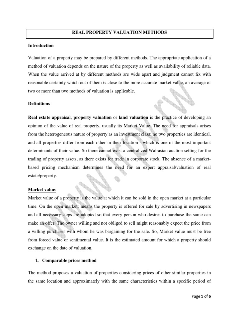 Real Property Valuation Methods | PDF | Real Estate Appraisal | Market ...
