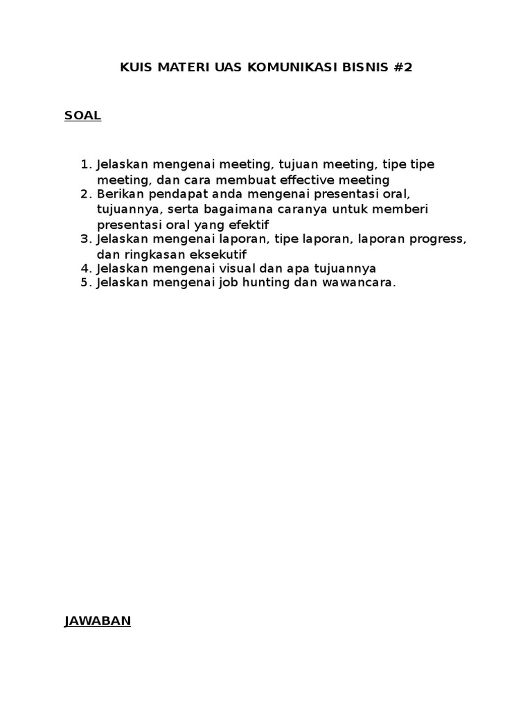 5494 Kuis Materi Uas Komunikasi Bisnis 2