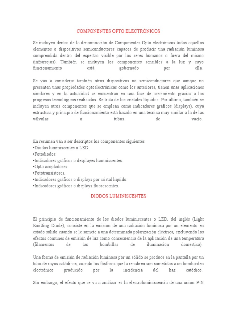 Componentes Optoelectrónicos | PDF | Tecnología
