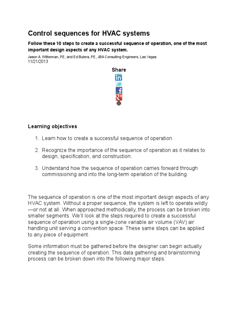 Control Sequences For HVAC Systems PDF Hvac Control System