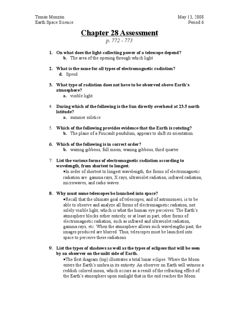 Chapter 28 Assessment | PDF | Moon | Eclipse