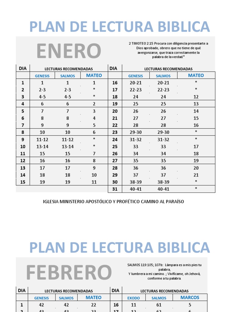 Plan De Lectura Biblica Para Imprimir Gratis