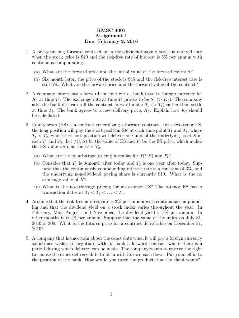 Pricing and Valuation of Forward Contracts, Equity Swaps, and Foreign ...