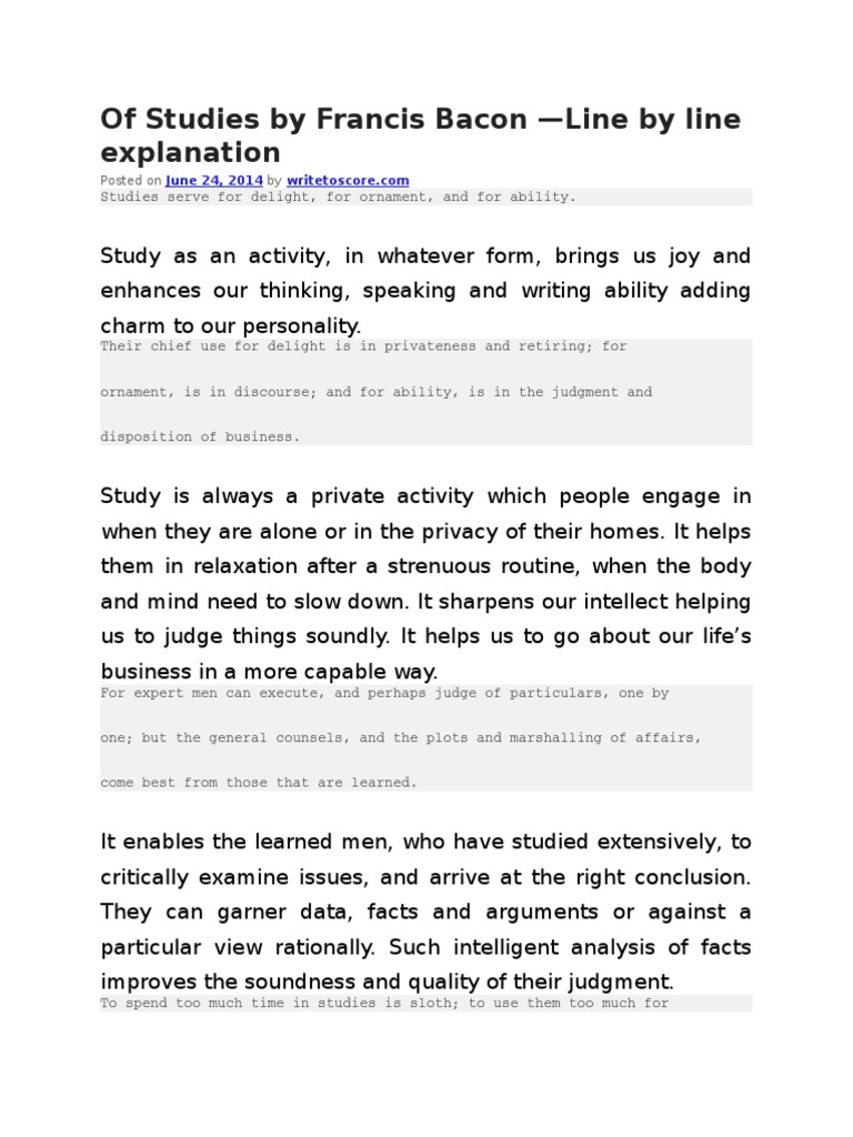 💌 Of studies by francis bacon. Of Studies by Francis Bacon Summary & Analysis. 20221020