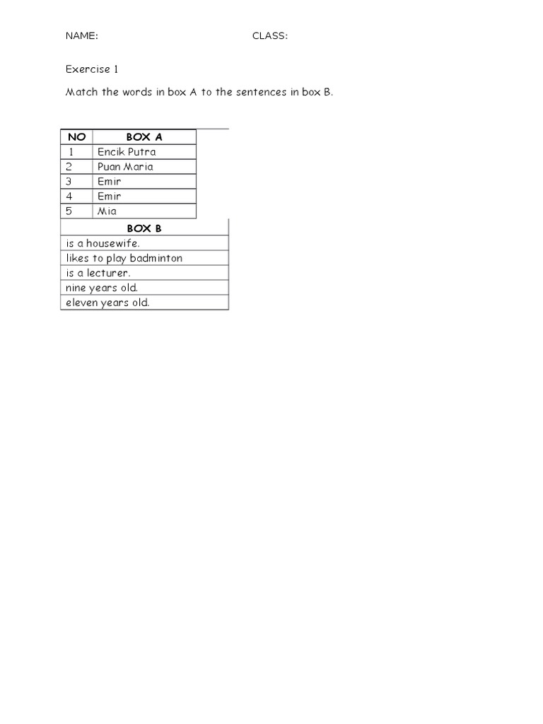 Word Matching Exercise for Students | PDF