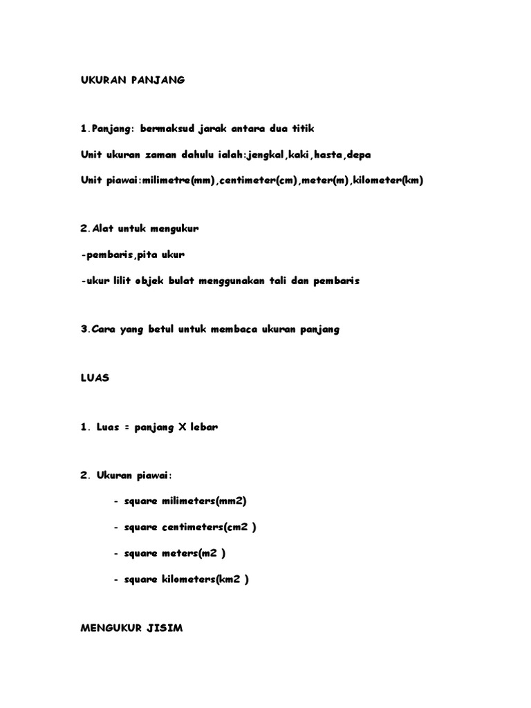 Nota Sains Thn 4 Ukuran Panjang Pdf