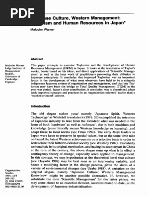 Japanese Culture Western Management Taylorism And Human Resources In Japan Pdf