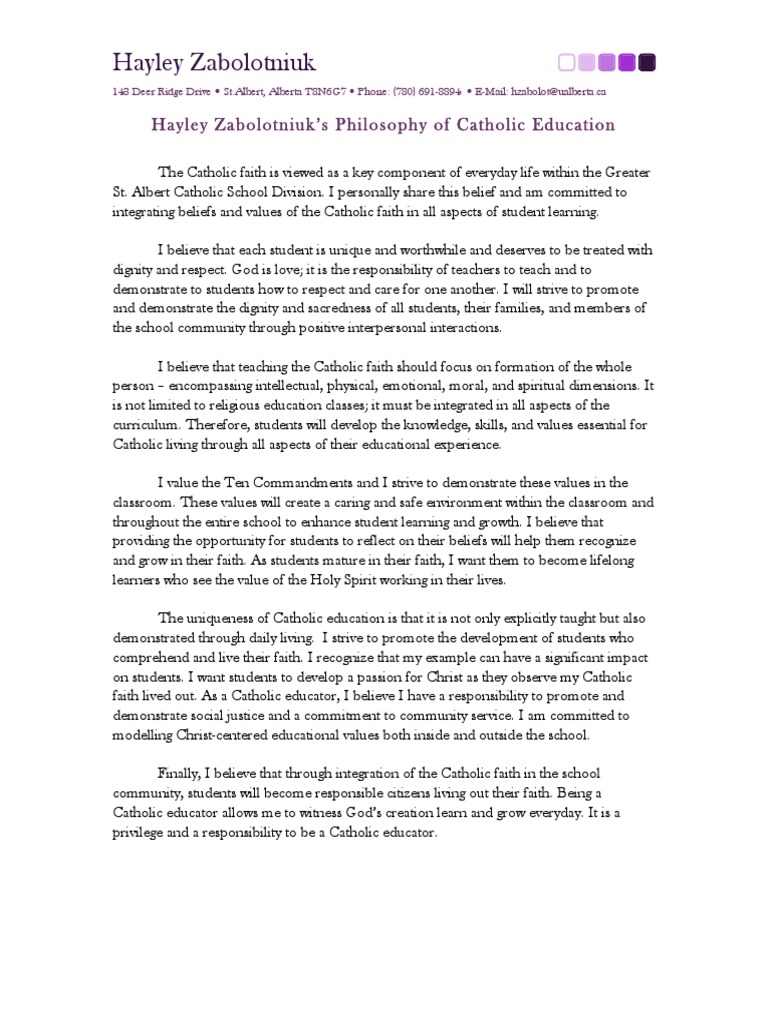 Philosophy of Catholic Education PDF Faith Catholic Church