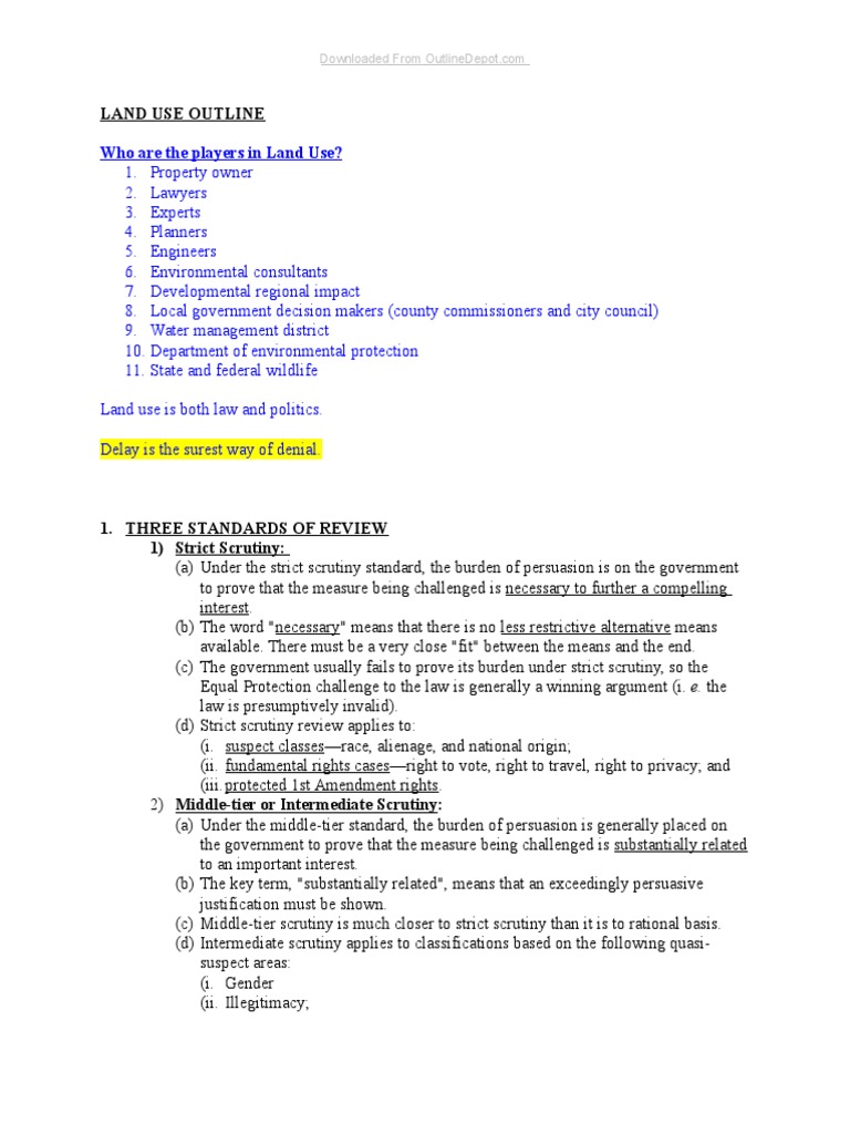 Outline Land Use PDF Eminent Domain Zoning