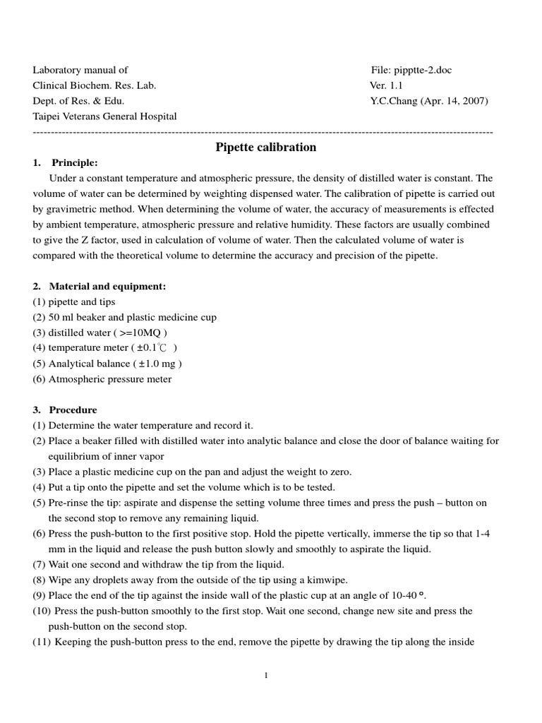 Pipette Calibration PDF Quantity Continuum Mechanics