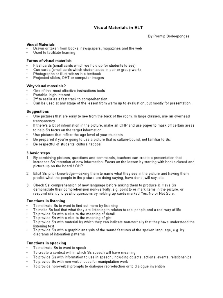 Visual Materials in ELT | PDF | Nonverbal Communication | Reading ...