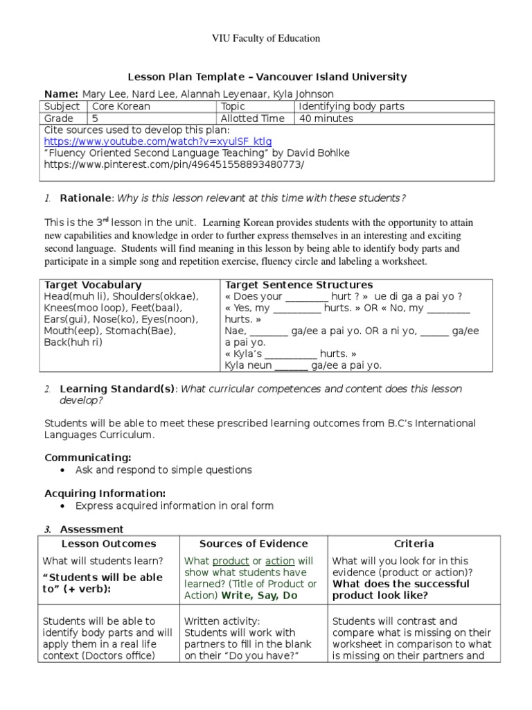 Korean Lesson Plan | PDF | Vocabulary | Curriculum
