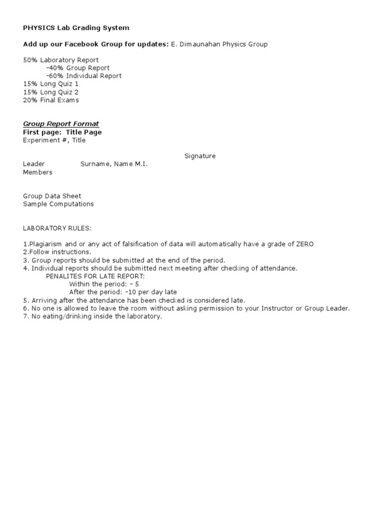 Physics Lab Grading Guidelines | PDF | Experiment | Science